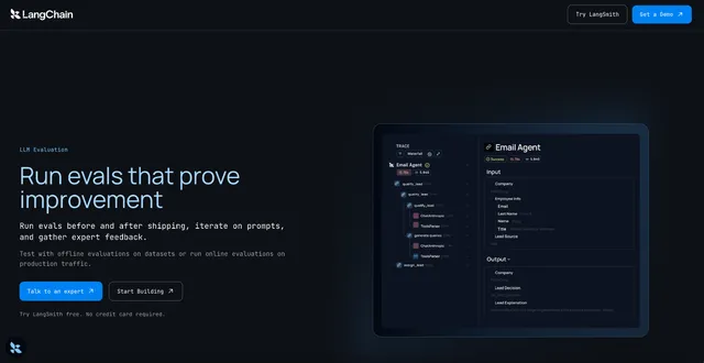 LangChain LLM evaluation landing page